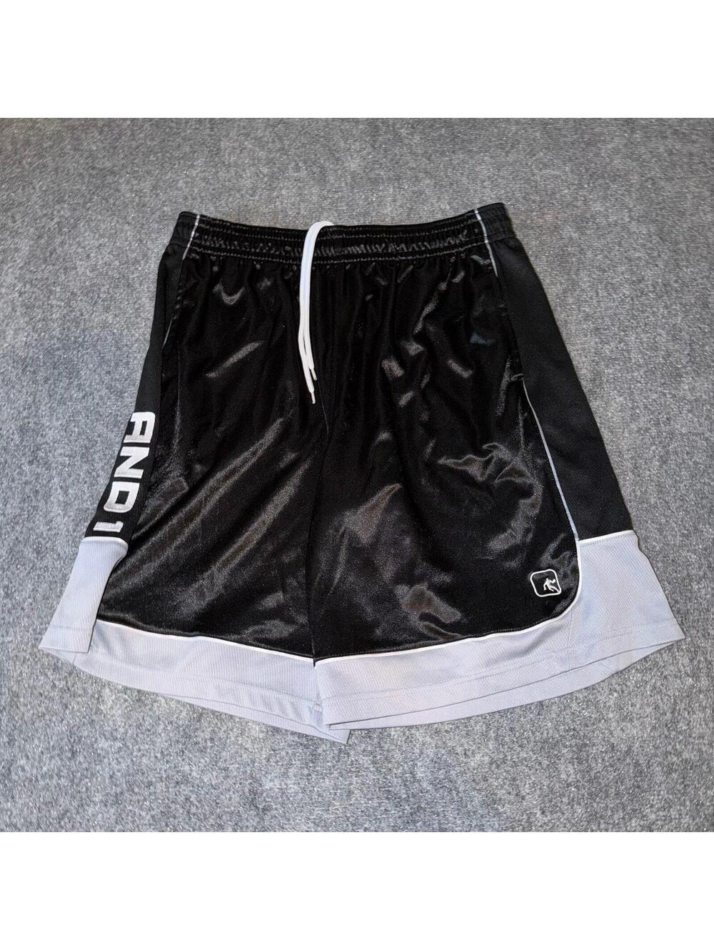 AND1 Beautiful Baggy Black Dazzle Hoop Athletic Shorts Mens XL Vtg y2k 90s Rare